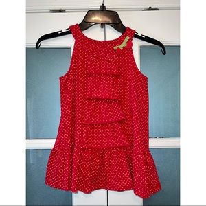 ✨EUC✨ GYMBOREE SLEEVELESS RED POLKA DOT RUFFLE TANK WITH CHERRY DETAIL 🍒